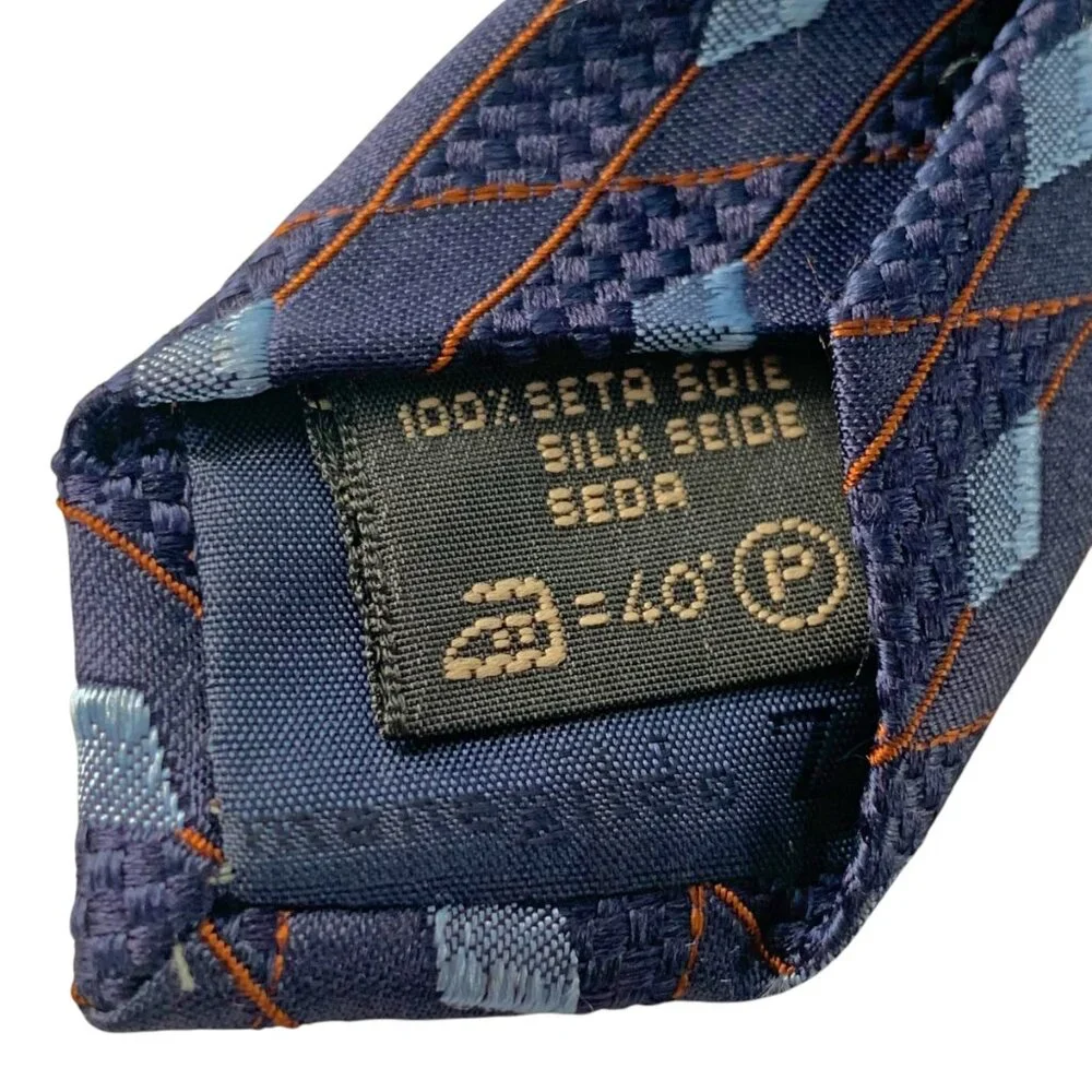 ERMENEGILDO ZEGNA Navy‎ Silk Embroidered Slate Blue Diamond Neck Tie